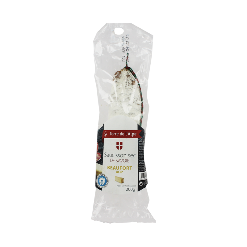 Saucisson sec de Savoie au Beaufort La pièce de 200g TERRE DE L'ALPE Saucisson sec de Savoie au Beaufort La pièce de 200g TERRE DE L'ALPE