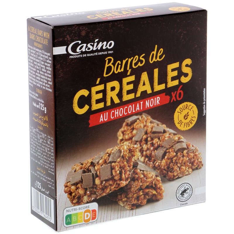 CASINO Barres de céréales chocolat noir 125g CASINO Barres de céréales chocolat noir 125g