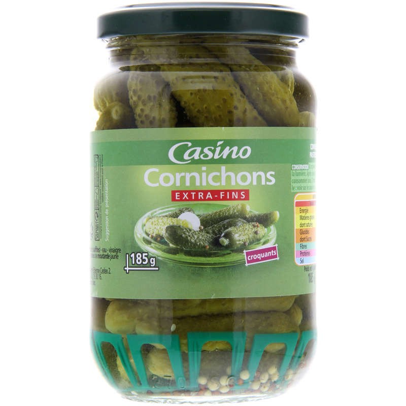 CASINO Cornichons extra-fins au vinaigre croquants 37cl CASINO Cornichons extra-fins au vinaigre croquants 37cl