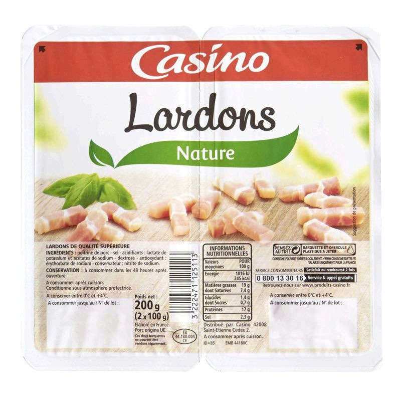 CASINO Lardons nature 200g CASINO Lardons nature 200g