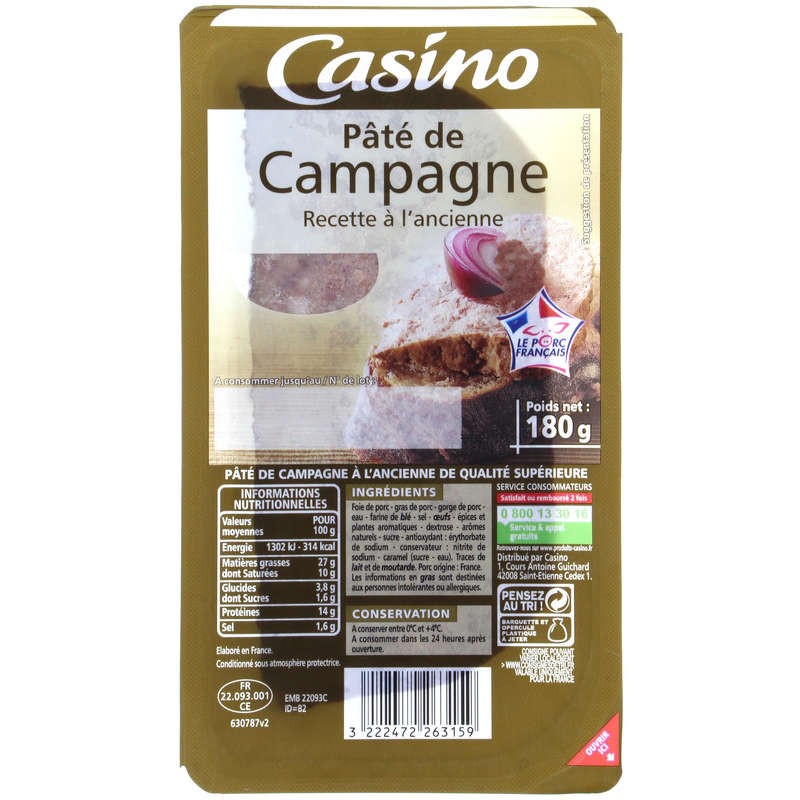 CASINO Paté de campagne recette à l'ancienne 180g CASINO Paté de campagne recette à l'ancienne 180g
